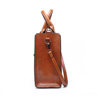 Women??s Leather Handbag Shoulder Bag Shopper Brown - Thumbnail 2