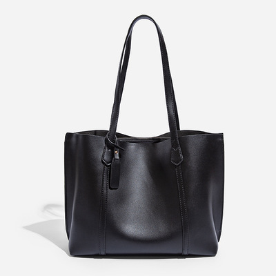 Women vegan leather shoulder purse large capacity travel bag black - Thumbnail 5