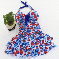 Strawberry Swim Dress Halter Lace Cross Back Swimsuit for Women Girls - Thumbnail 1