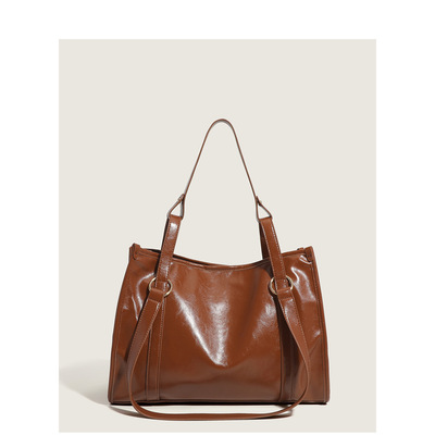 Women tote bag handbags pu leather fashion hobo shoulder bags brown - Thumbnail 4