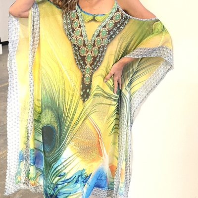 White mark women's maxi sheer caftan - Thumbnail 5