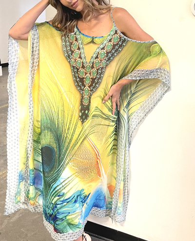 White Mark Women's Maxi Sheer Caftan