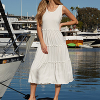 White Mark Women's Scoop Neck Tiered Midi Dress - Thumbnail 2