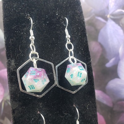Silver hex dice earrings set #11