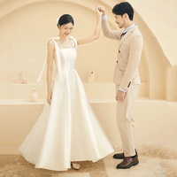 Vintage Sweet Bow satin suspender Wedding Dress - Thumbnail 2