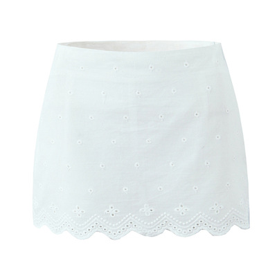 Pure white crochet lace high waist exposed navel lined mini skirt