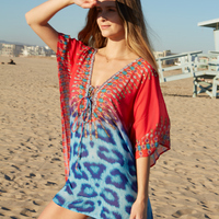 White Mark Women's Printed Caftan with Tie-up Neckline - Thumbnail 2