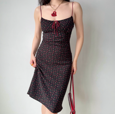 Retro floral contrasting suspender skirt mid-length