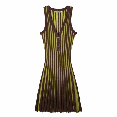 Street fashion striped knitted short vest dress - Thumbnail 2