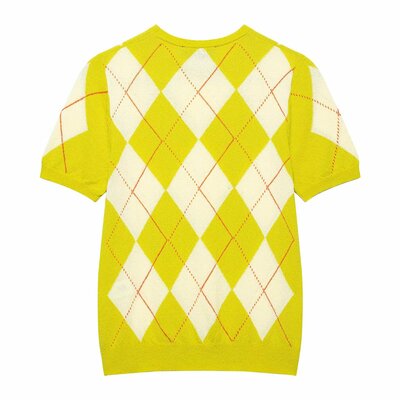 Street fashion diamond pattern short sleeve knit top