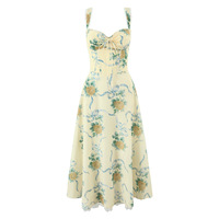 Retro style small fresh cotton printed lace stitching mid-length dress - Thumbnail 1