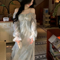 French Style Fairy Ruffles Midi Dress - Thumbnail 3