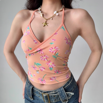 Sexy slim fit printed halter