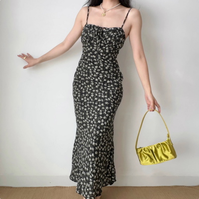 Floral suspender skirt slim a-line skirt women's summer long skirt - Thumbnail 2
