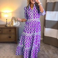 New Women's Geometric Chain Print Dress - Thumbnail 3
