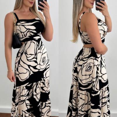 Women's sexy rose pattern sling dress