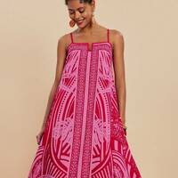 Pink printed spaghetti strap suspender dress - Thumbnail 3