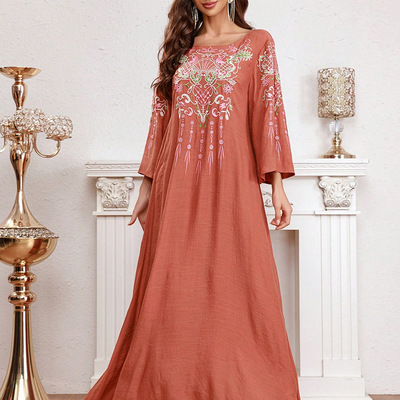 Fashion embroidered casual robe dress