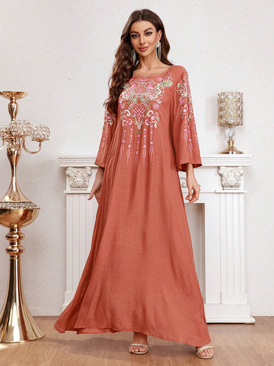 Fashion Embroidered Casual Robe Dress