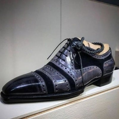 Handmade men gray patina suede leather dress shoes
