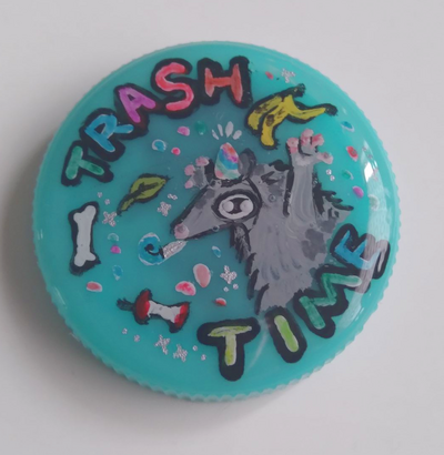 Trash Time - Hand-painted Pinback Button