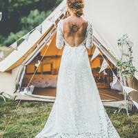 Modest Lace Beach Boho Wedding Dress Bridal Gown Wedding Gown - Thumbnail 1