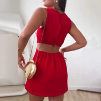 Sexy Solid Color Sleeveless Red Dress - Thumbnail 2