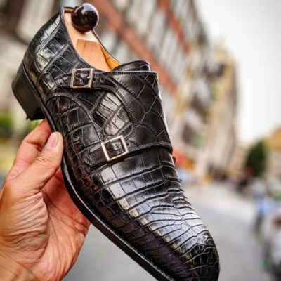 Handmade men black crocodile/alligator leather dress shoes