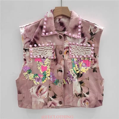Handmade beaded embroidered sequined flowers fashion short vest