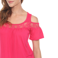 White Mark Cold Shoulder Lace Trim Knit Top, S-4X - Thumbnail 7