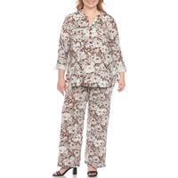 White Mark Women's Plus Size Floral Print Tunic and Pant 2 Piece Set - Thumbnail 6