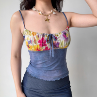 Women's printed patchwork camisole top with open back - Thumbnail 2