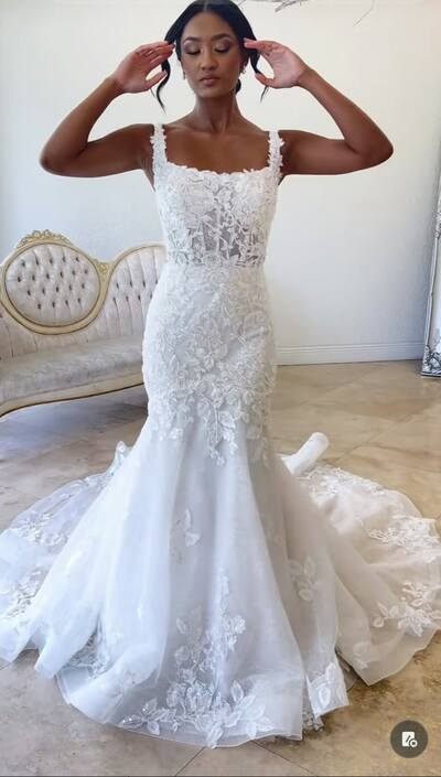 Elegant Mermaid Wedding Dress, Lace Appliques African Girls Wedding Dress Bridal Gown