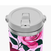*Pink Rose Pop Design | 30 oz Flip-Straw Stainless Tumbler w/Handle | FREE SHIP! * - Thumbnail 4