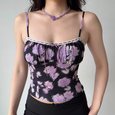 Retro flower print suspenders outerwear women's summer slim hottie top