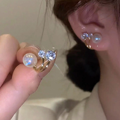 Korean vintage pearl crystal earrings for women jewelry gift