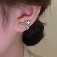 Korean Vintage Pearl Crystal Earrings For Women Jewelry Gift - Thumbnail 2
