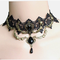 Black Lace Necklace Women Girl Boho Crystal Tassel Sexy Lace Choker Jewelry Gift - Thumbnail 2