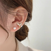  Luxury Zircon Fishtail Pearl Stud Earrings For Women  - Thumbnail 1