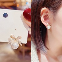 Elegant Rhinestone Bowknot Ball Earring for Women Girls Party Jewelry Gift - Thumbnail 1