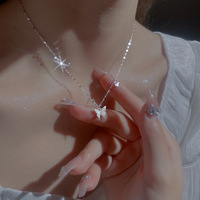 Shiny Butterfly Necklace Golden Crystal Pendant Collar Chain Necklace  - Thumbnail 3
