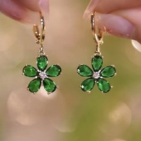 Women Elegant Crystal flower Earrings - Thumbnail 4
