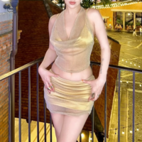 Sexy inner wear solid color bright silk halter neck top hip skirt three-piece set - Thumbnail 1