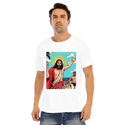 White short sleeve unisex jesus on beach pop art t-shirt