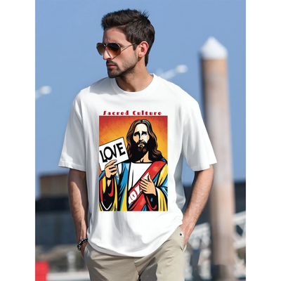 White jesus love short sleeve pop art t-shirt 