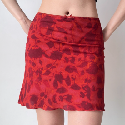 Retro red printed skirt women's summer hip skirt