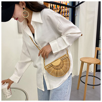 High quality Bamboo weaving Female Beach Bag  Woman Beaded Shoulder Crossbody Bags - Thumbnail 3