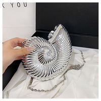 Women's Shoulder Messenger Crossbody Bag Fun Personality Metal Chain Clutch Acrylic Shell Phone Bags - Thumbnail 2
