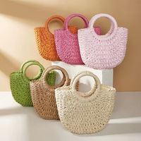 Women Summer Handwoven Straw Half-Moon Beach Handbag Large Capacity Hollow Out Crossbody Shoulder Bag - Thumbnail 1