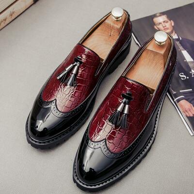 Brogue color matching tassel shoes slip-on loafers hairstylist 2 colors - Thumbnail 1